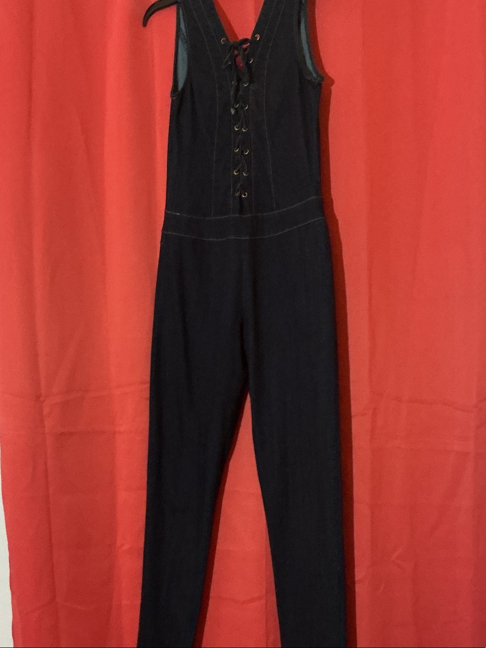 Sleeveless Lace-Up Front Jumpsuit in Dark Navy